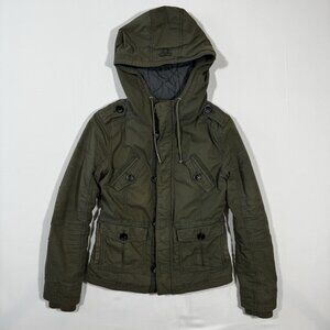 TNA Platoon Olive Military Hooded Utility Jacket XS Gorpcore Outdoor Aritzia